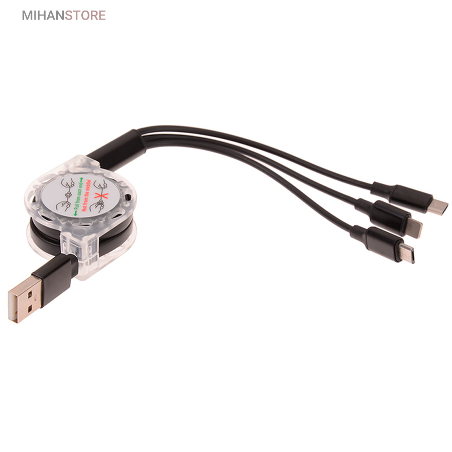 کابل فست شارژ USB جمع شو 3in1 با سه سری مختلف و مکانیزم قرقرهای