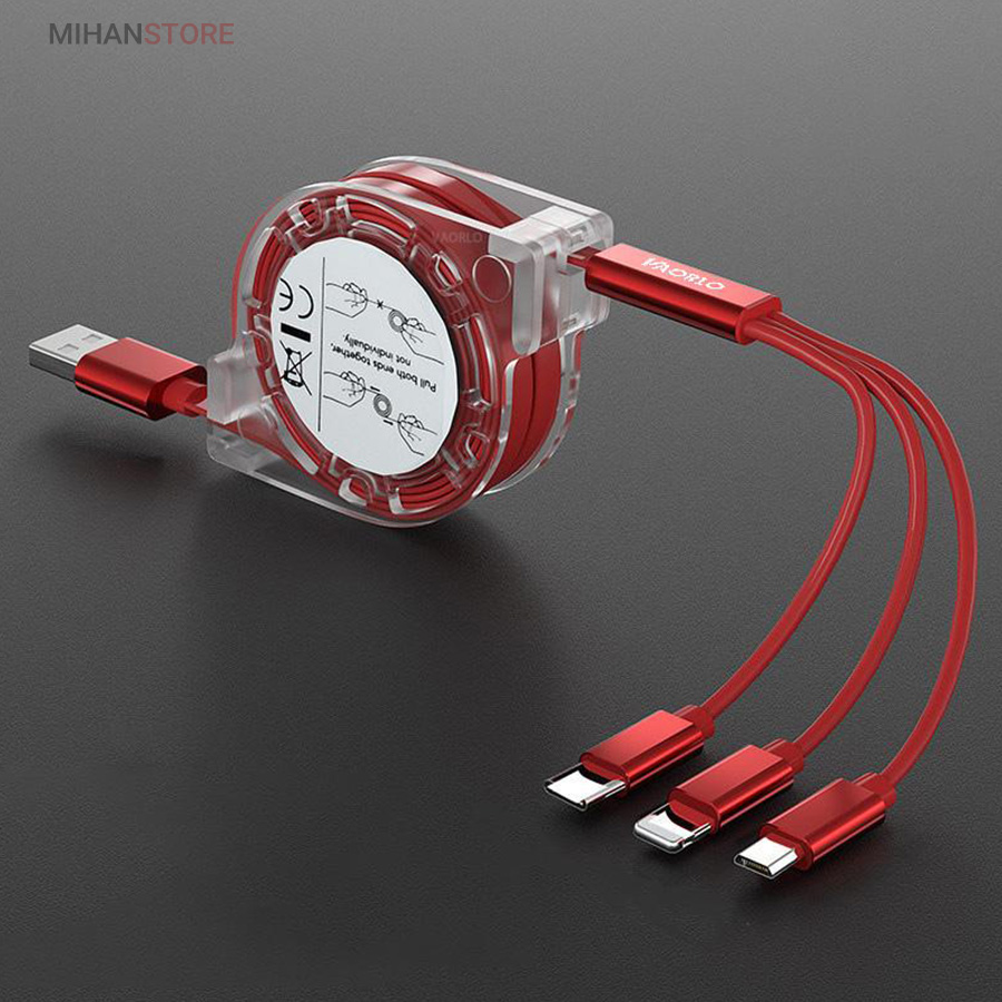کابل فست شارژ USB جمع شو 3in1