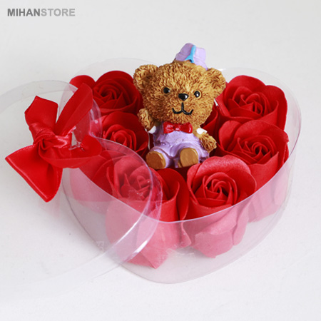 عکس پکیج کادویی خرس و گل عطری طرح Romantic